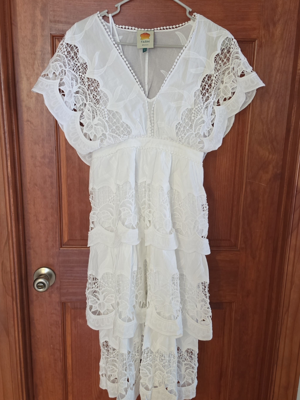 Farm Rio, Off White Richelieu Midi Dress, Size S